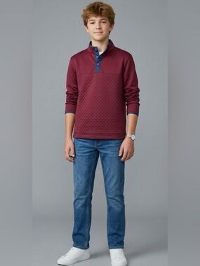 NWT Southern Proper maroon quilted snap jacket pullover size 14-16